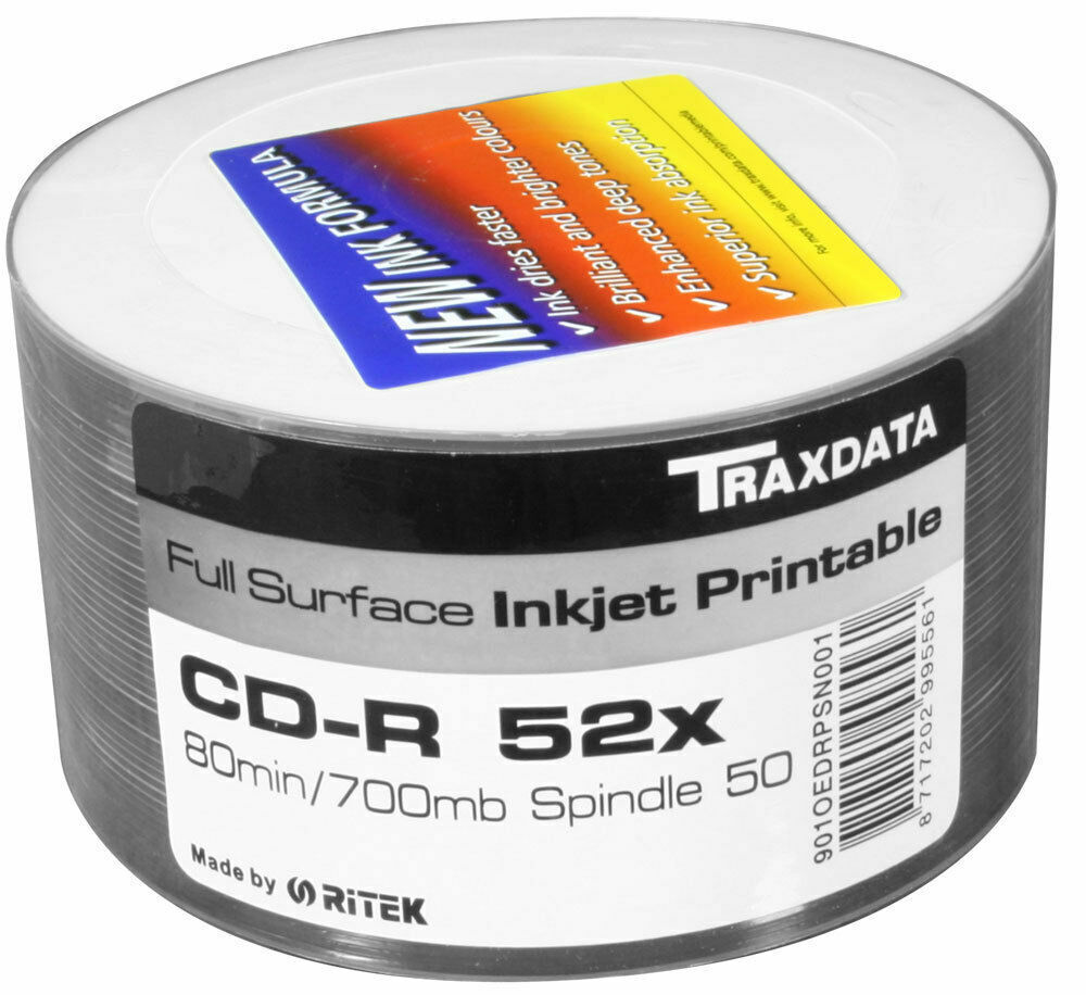 RiTEK CD-R 80min/700MB Full Surface Inkjet Printable White 